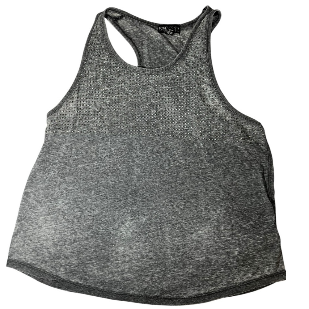 FOREVER 21+ women cute grey distressed bedazzled tank top size XL